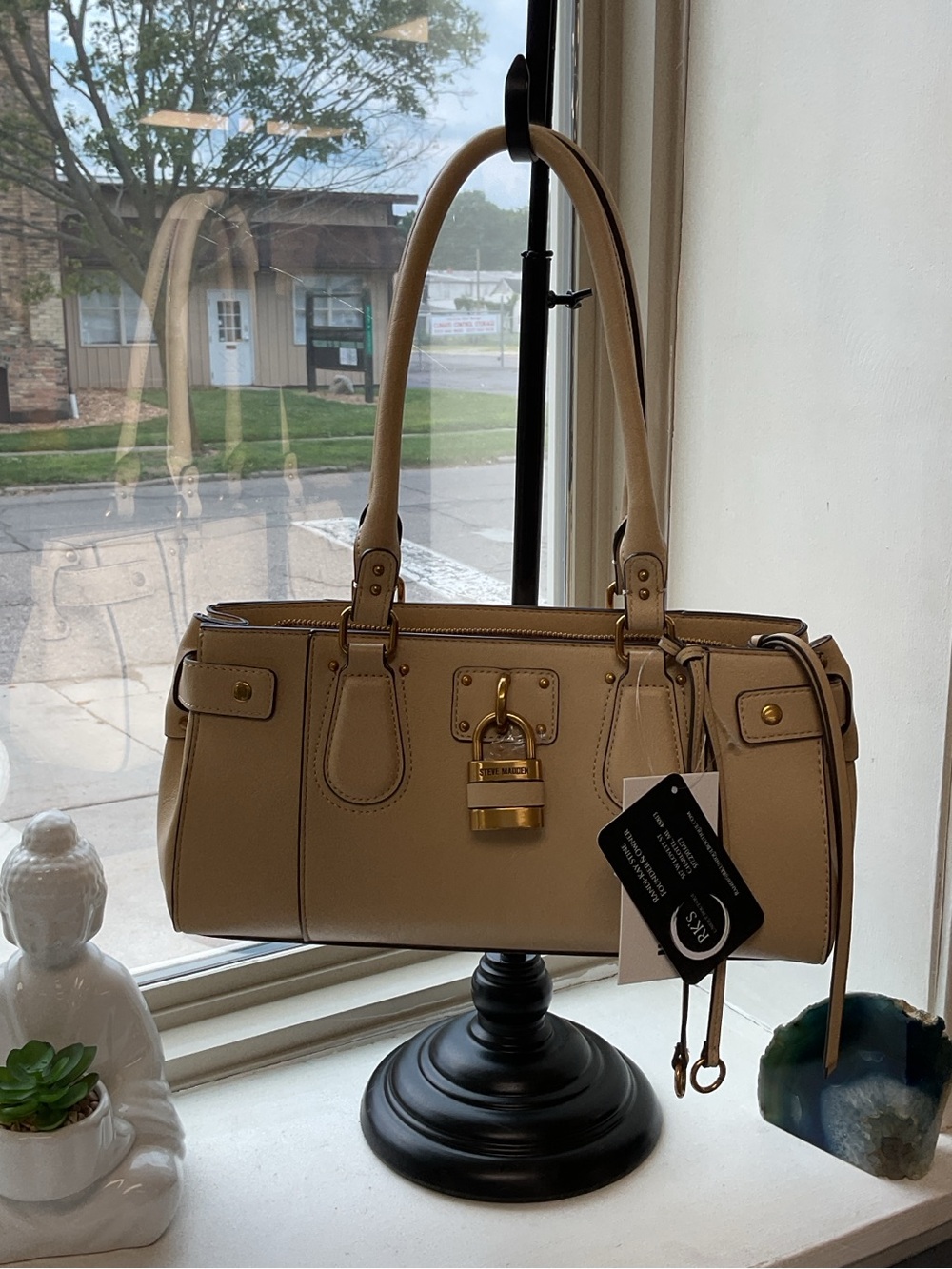 Steve Madden Cream Padlock Satchel Shoulder Bag